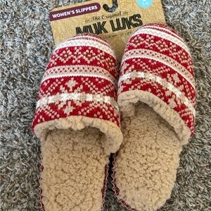 Muk Luks Red and Cream Fair Isle Women's Scuff Slippers